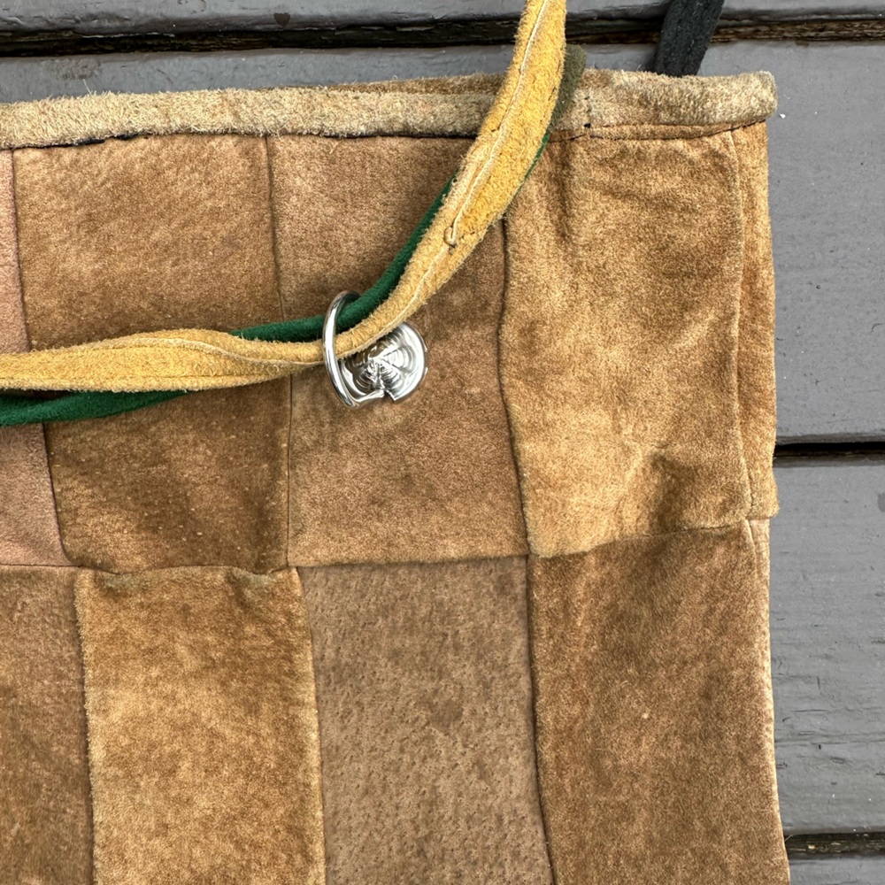 Vintage 70s Suede Patchwork Drawstring Purse W/ F… - image 8